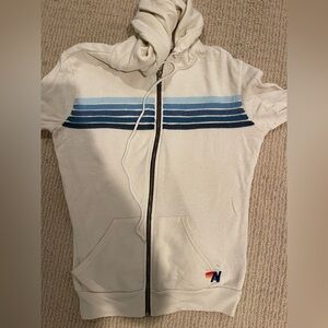 Aviator Nation Cream Hoodie with Blue Stripes